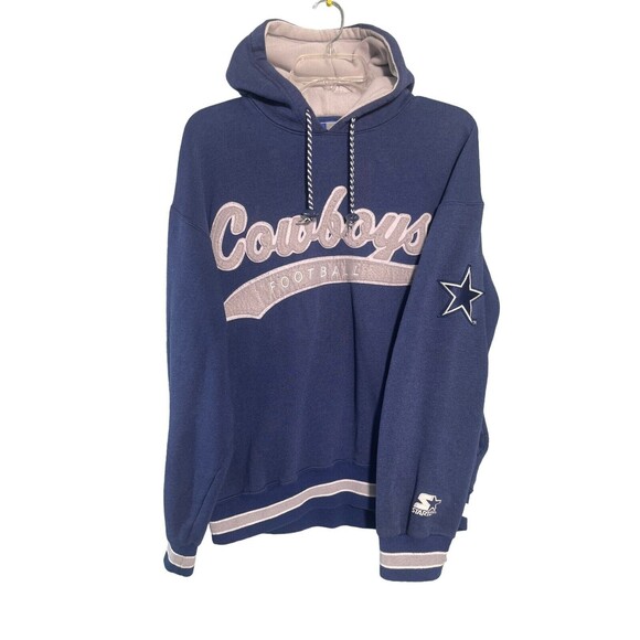 Vintage Starter Dallas Cowboys Script‎ Hoodie Sweatshirt Pockets 90s Sz M - Picture 9 of 16